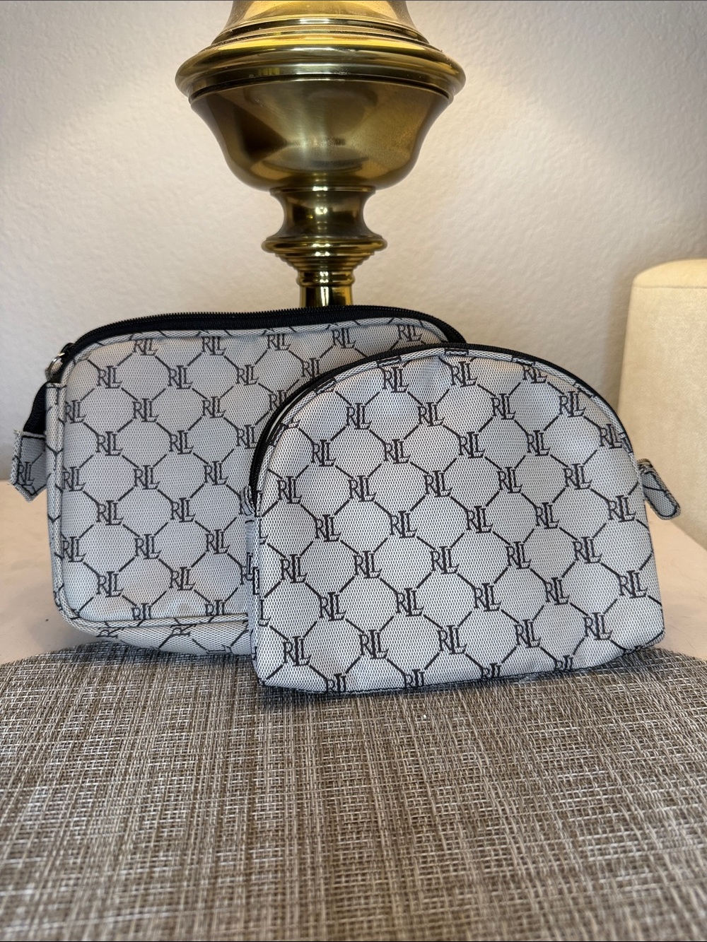 Lauren Ralph Lauren White & Black RL Logo Cosmetic Pouches Set